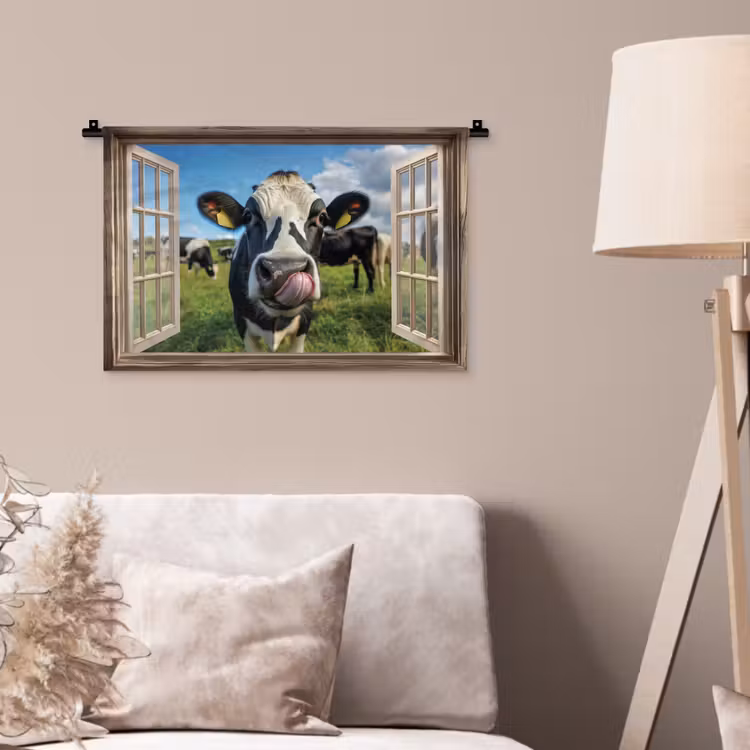 Wandkleed - Doorkijk - Koe - Weiland - Dieren - Natuur — 2