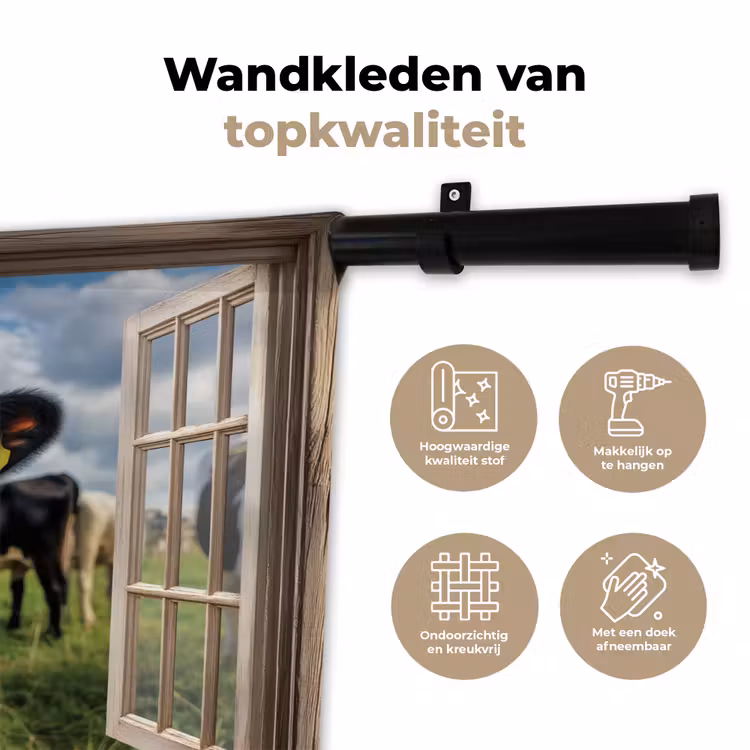 Wandkleed - Doorkijk - Koe - Weiland - Dieren - Natuur — 3