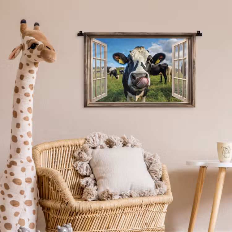 Wandkleed - Doorkijk - Koe - Weiland - Dieren - Natuur — 5