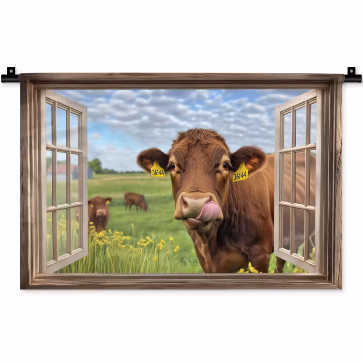 Wandkleed - Doorkijk - Koe - Weiland - Landschap - Dieren — 1
