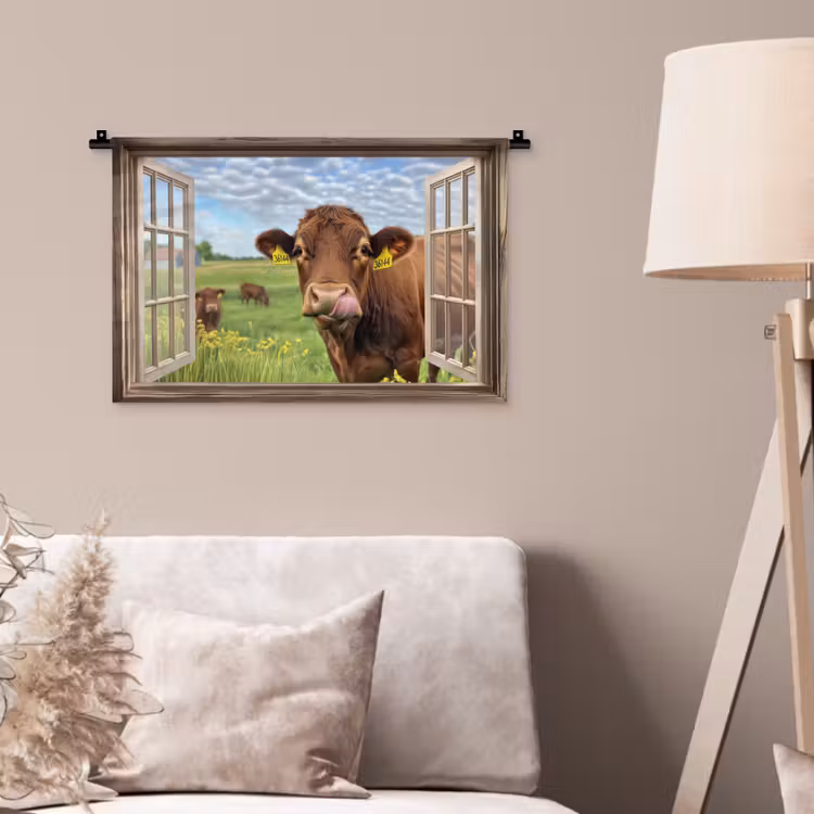 Wandkleed - Doorkijk - Koe - Weiland - Landschap - Dieren — 2