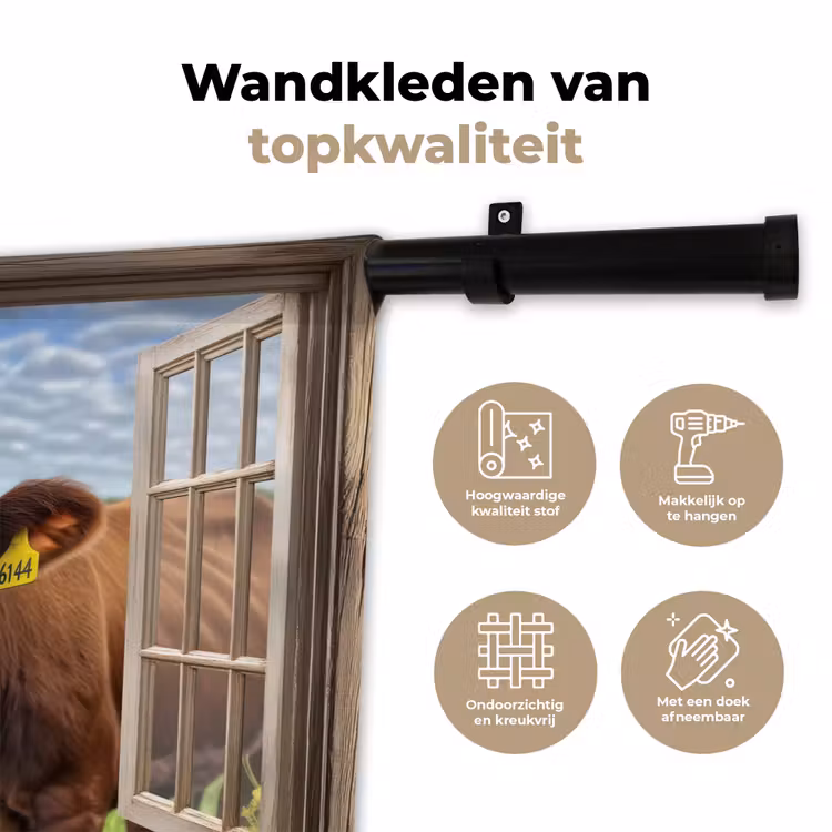 Wandkleed - Doorkijk - Koe - Weiland - Landschap - Dieren — 3