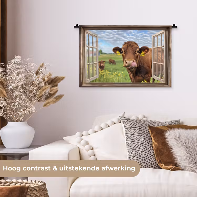 Wandkleed - Doorkijk - Koe - Weiland - Landschap - Dieren — 4