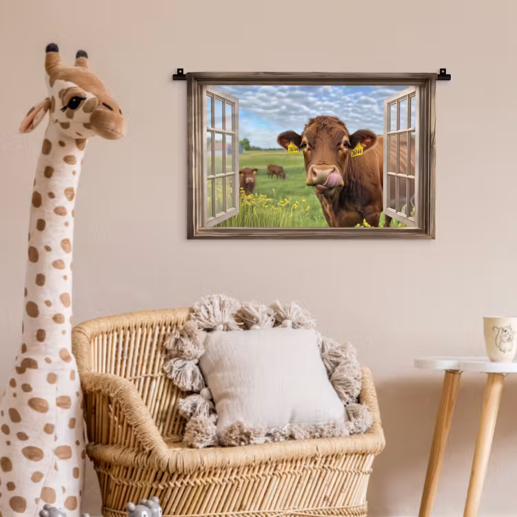 Wandkleed - Doorkijk - Koe - Weiland - Landschap - Dieren — 5
