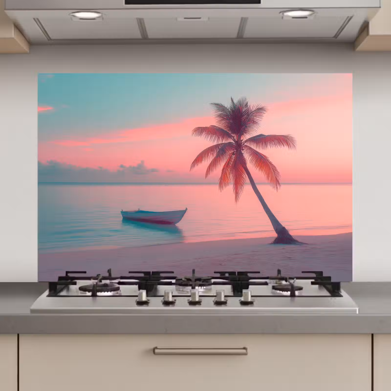 Spatscherm keuken - Zee - Boot - Zonsondergang — 1