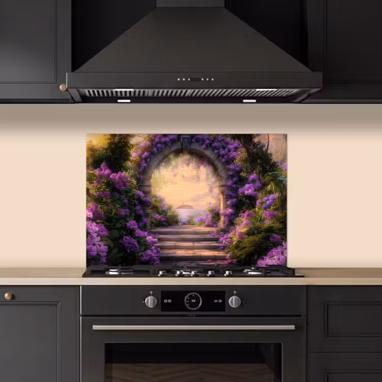 Spatscherm keuken - Poort - Paars - Bloemen — 2
