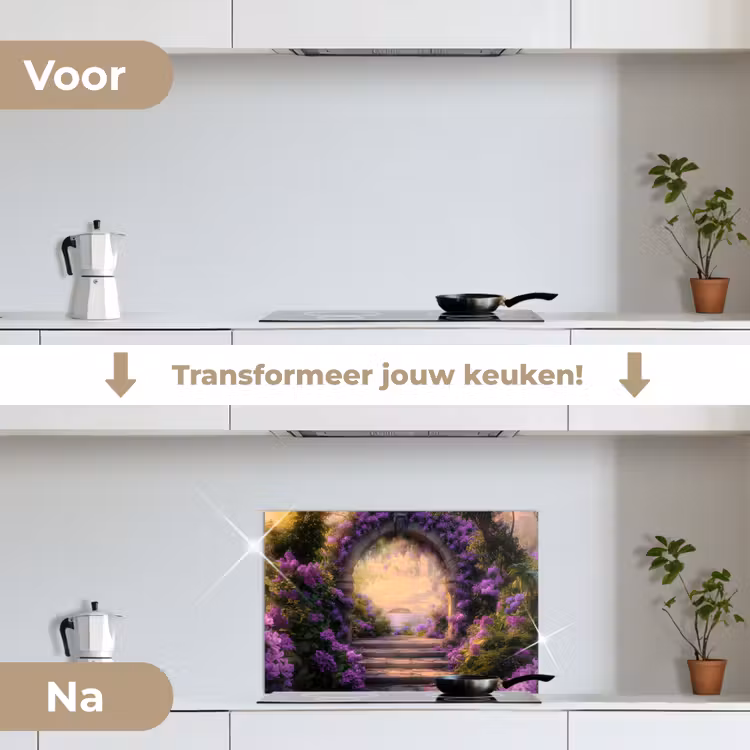 Spatscherm keuken - Poort - Paars - Bloemen — 3