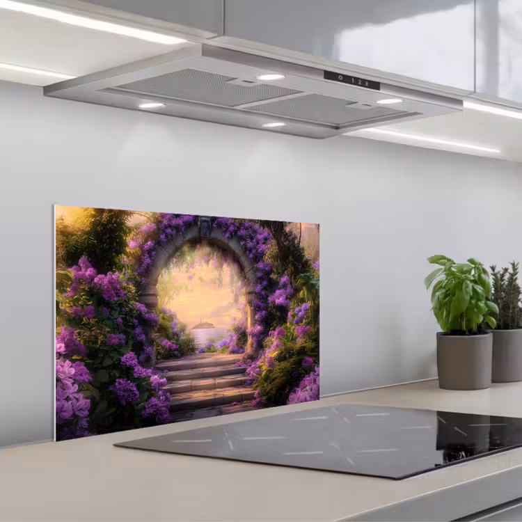 Spatscherm keuken - Poort - Paars - Bloemen — 5