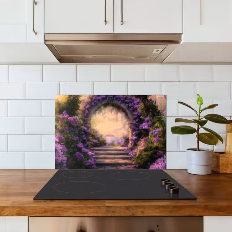 Spatscherm keuken - Poort - Paars - Bloemen — 6