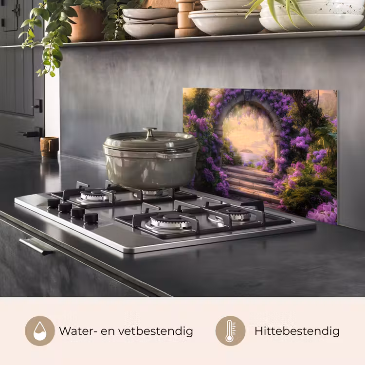 Spatscherm keuken - Poort - Paars - Bloemen — 7