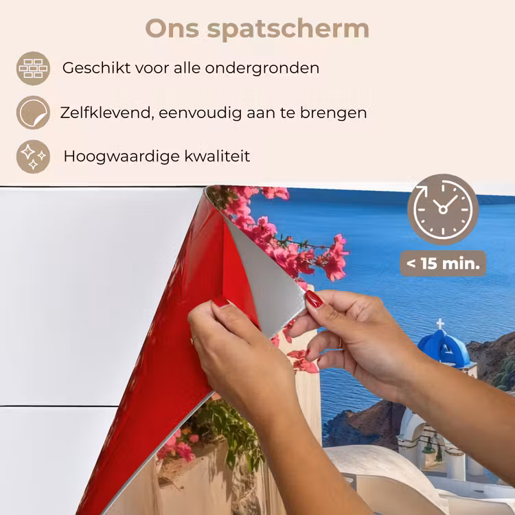 Spatscherm keuken - Santorini - Bloemen - Griekenland — 4