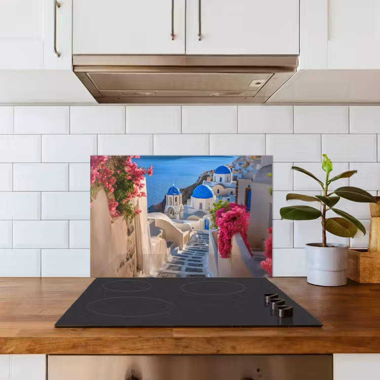 Spatscherm keuken - Santorini - Bloemen - Griekenland — 6