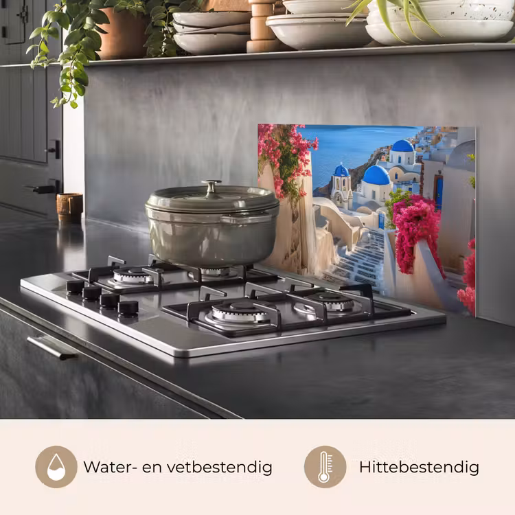 Spatscherm keuken - Santorini - Bloemen - Griekenland — 7