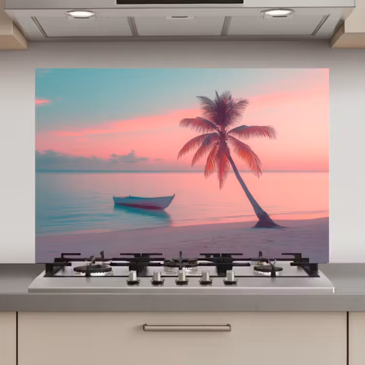 Spatscherm keuken - Zee - Boot - Zonsondergang — 1