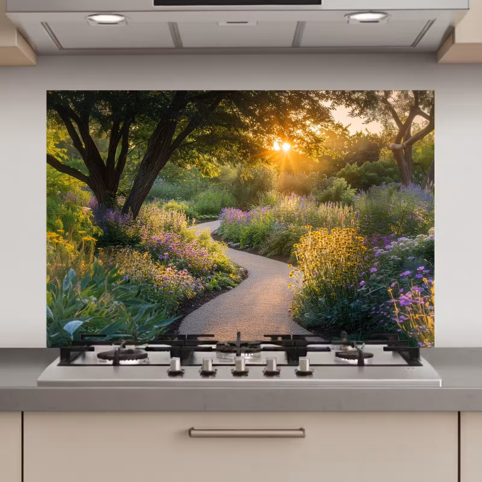 Spatscherm keuken - Pad - Bloemen - Park — 1