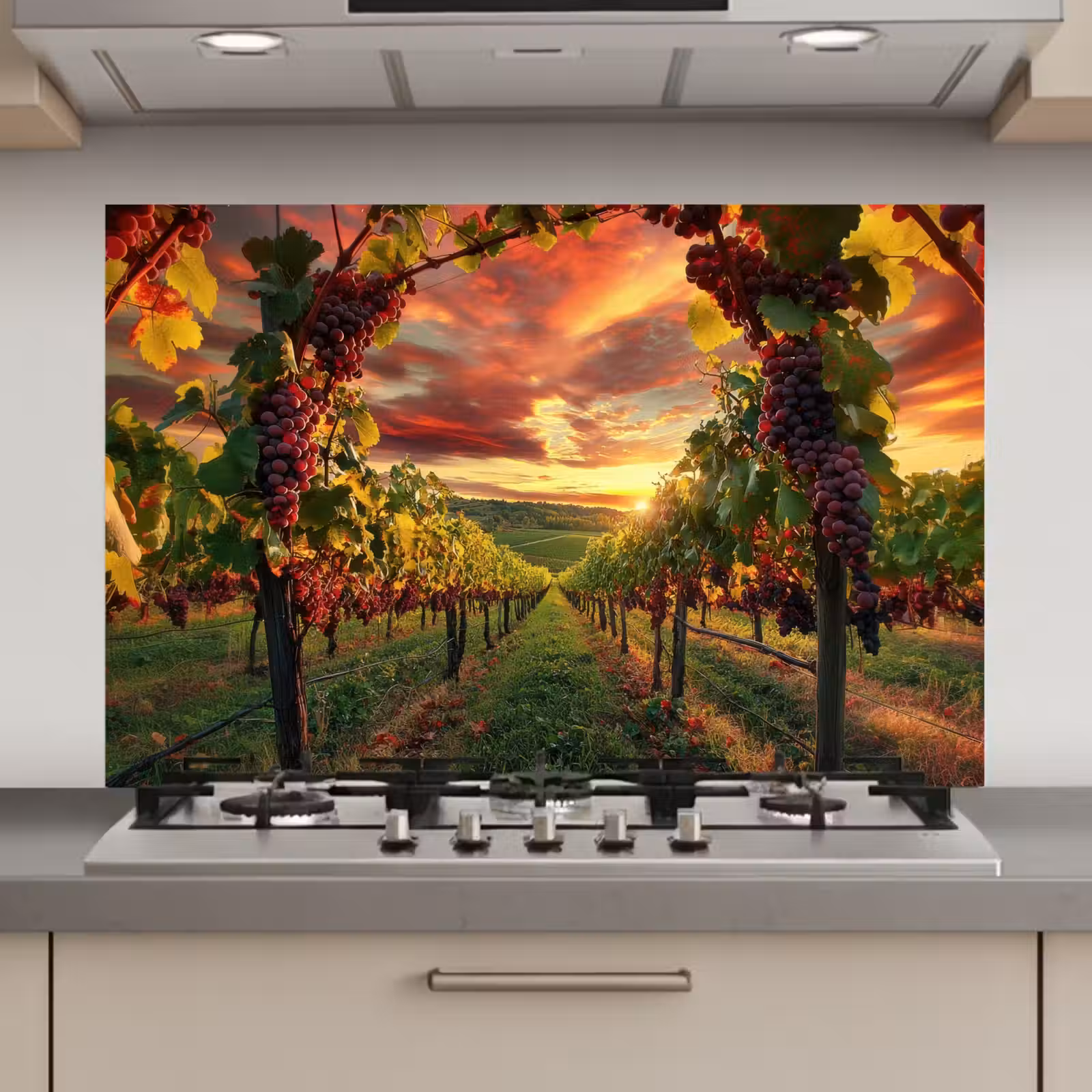 Spatscherm keuken - Wijngaard - Druiven - Zonsondergang — 1