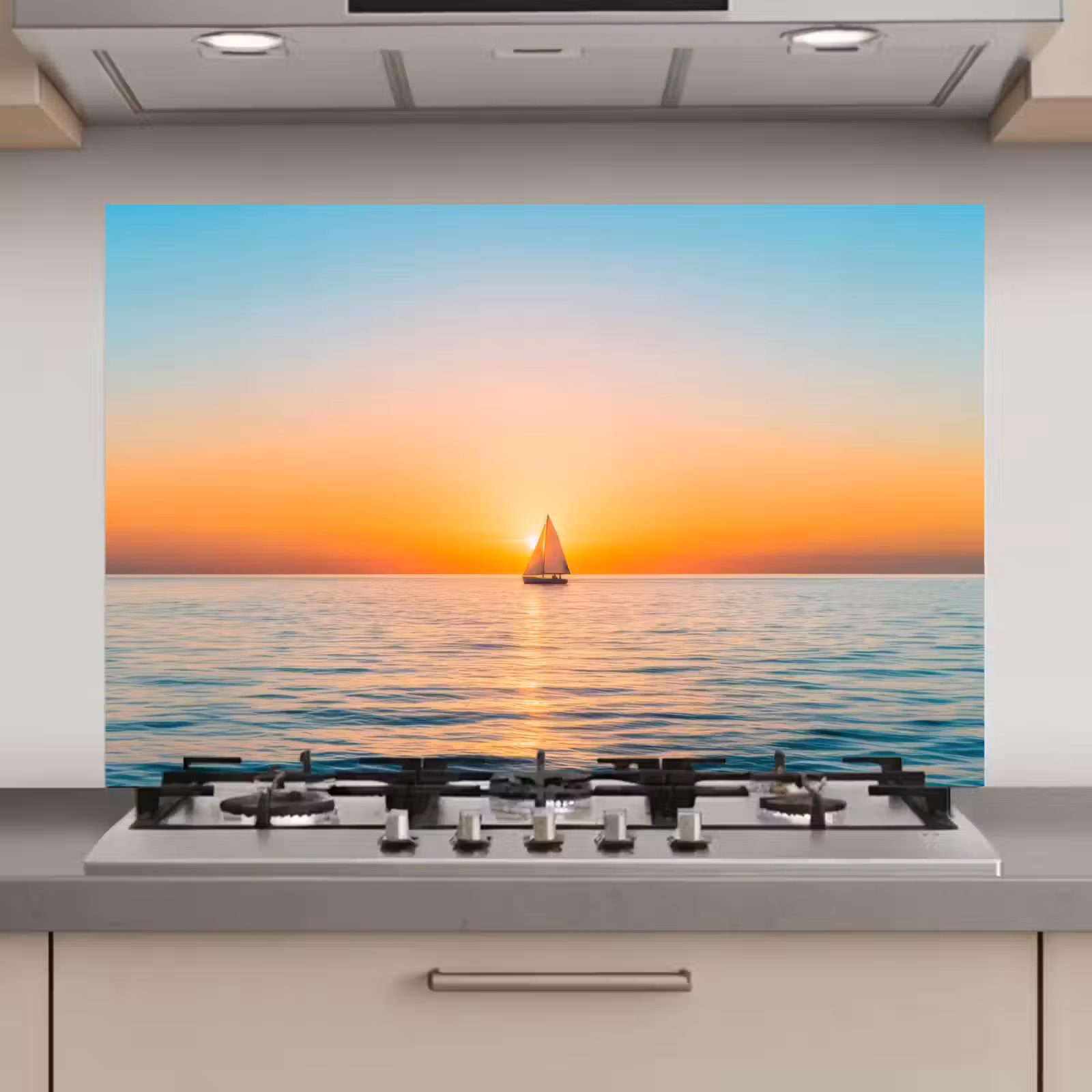 Spatscherm keuken - Zee - Zeilboot - Zonsondergang — 1