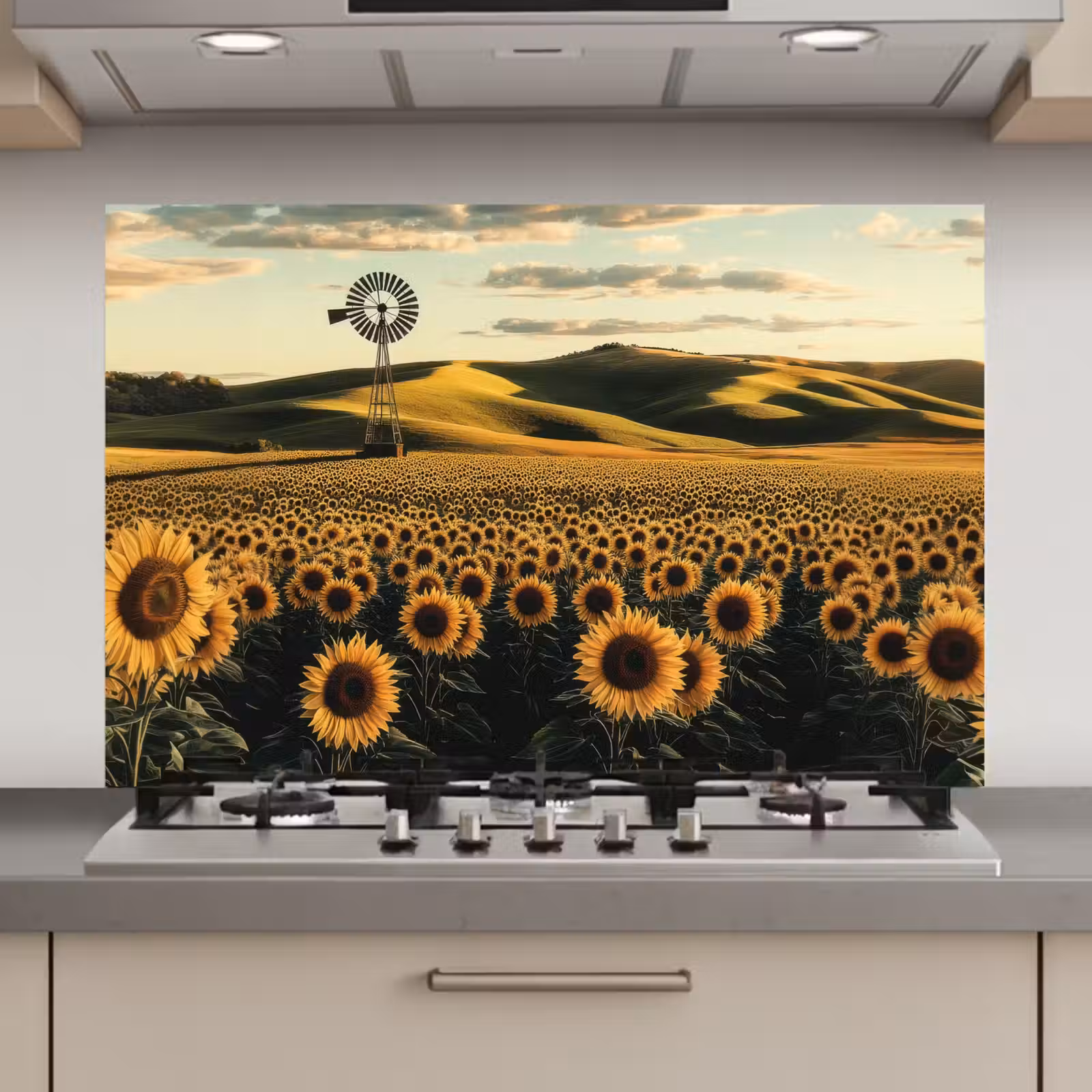Spatscherm keuken - Zonnebloem - Veld - Windmolen — 1