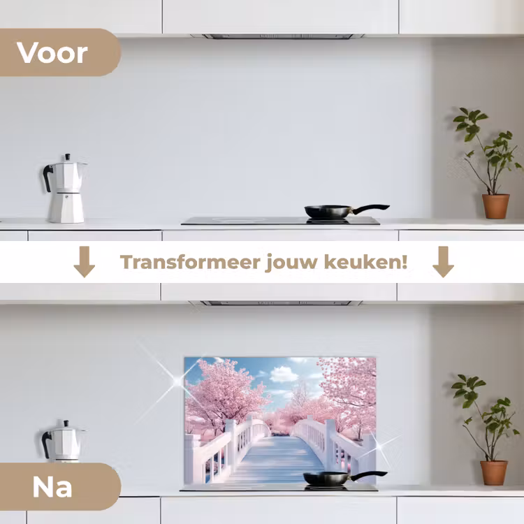 Spatscherm keuken - Brug - Kersenbomen - Wit — 3