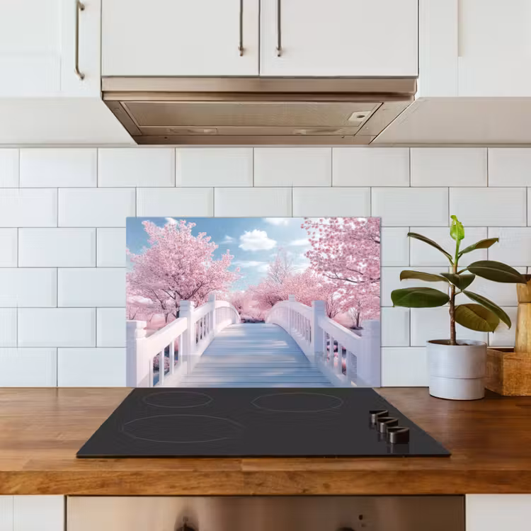 Spatscherm keuken - Brug - Kersenbomen - Wit — 6