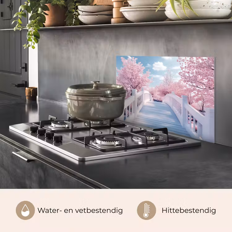 Spatscherm keuken - Brug - Kersenbomen - Wit — 7