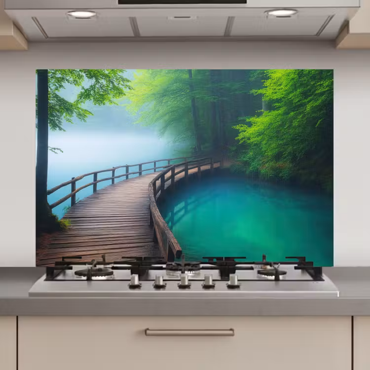 Spatscherm keuken - Brug - Water - Rivier - Bos — 1
