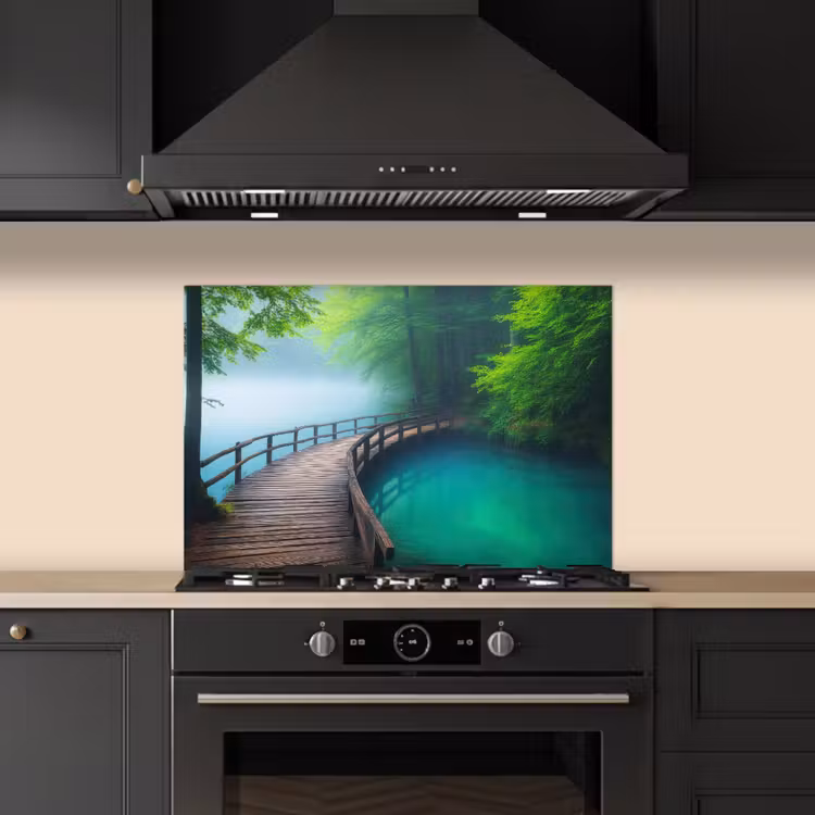Spatscherm keuken - Brug - Water - Rivier - Bos — 2