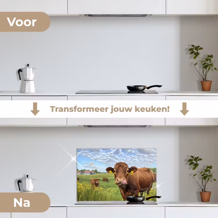 Spatscherm keuken - Koe - Weide - Bloemen — 3