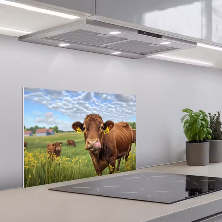 Spatscherm keuken - Koe - Weide - Bloemen — 5