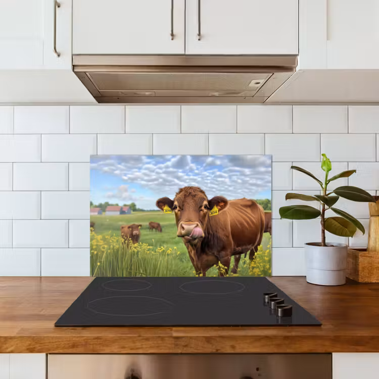 Spatscherm keuken - Koe - Weide - Bloemen — 6