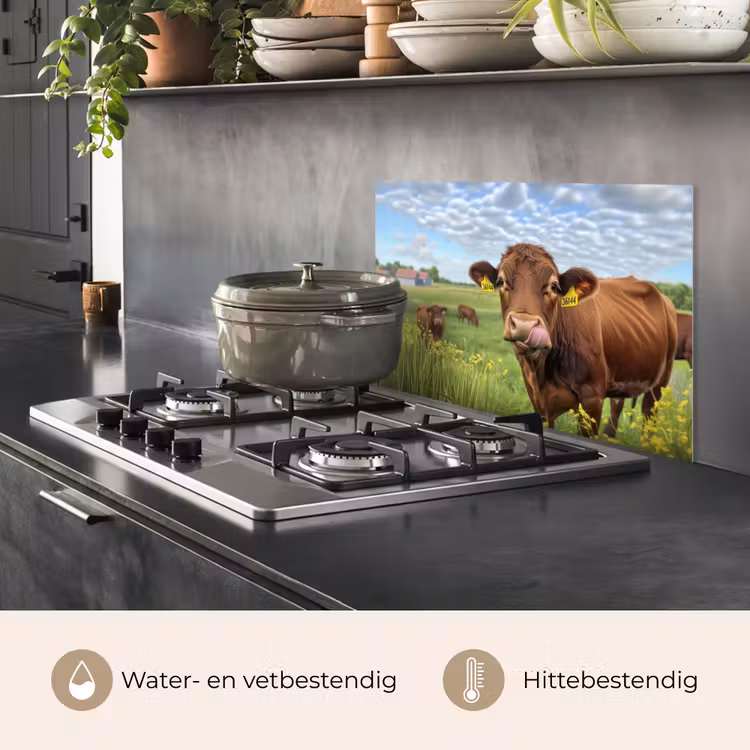Spatscherm keuken - Koe - Weide - Bloemen — 7