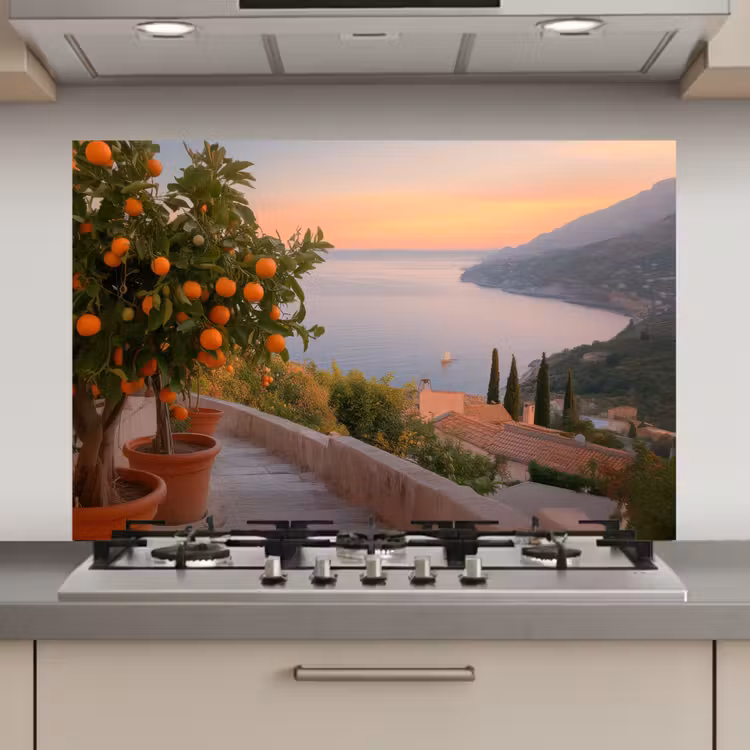 Spatscherm keuken - Middelandse zee - Sinaasappel - Heuvels - Zee — 1