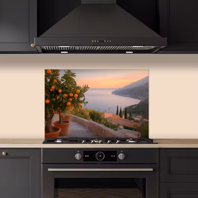 Spatscherm keuken - Middelandse zee - Sinaasappel - Heuvels - Zee — 2