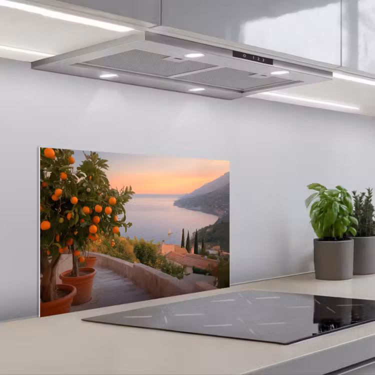 Spatscherm keuken - Middelandse zee - Sinaasappel - Heuvels - Zee — 5