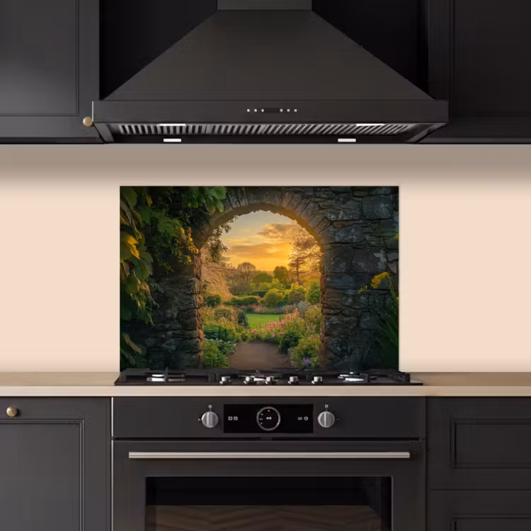Spatscherm keuken - Poort - Planten - Zonsondergang — 2