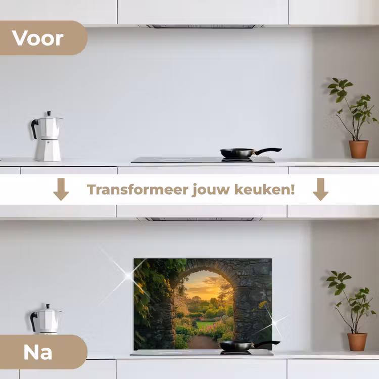 Spatscherm keuken - Poort - Planten - Zonsondergang — 3