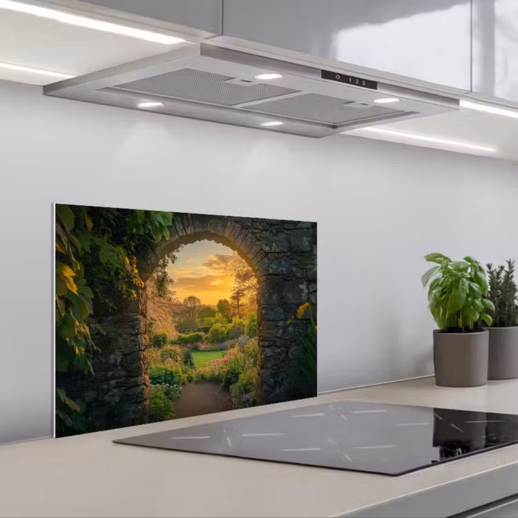 Spatscherm keuken - Poort - Planten - Zonsondergang — 5