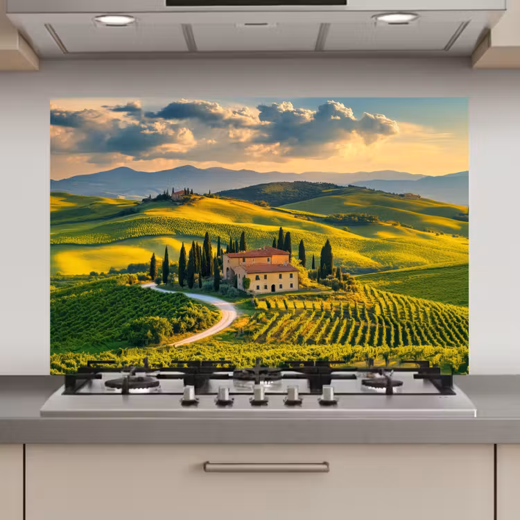 Spatscherm keuken - Toscane - Landschap - Wijngaarden — 1