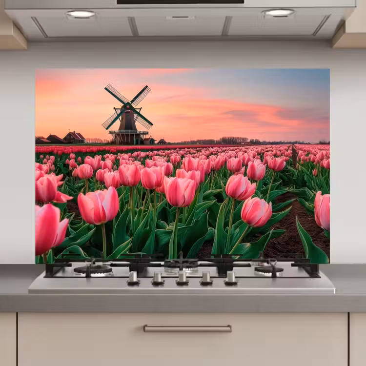 Spatscherm keuken - Tulpen - Molen - Nederland — 1