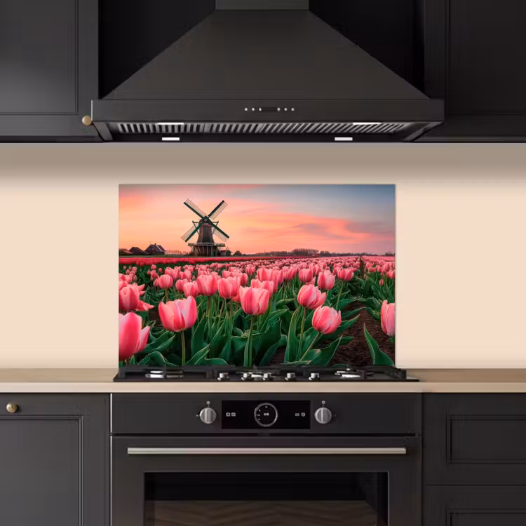 Spatscherm keuken - Tulpen - Molen - Nederland — 2