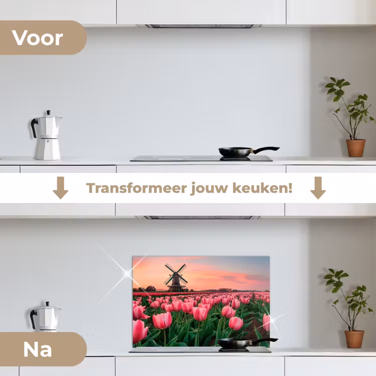 Spatscherm keuken - Tulpen - Molen - Nederland — 3
