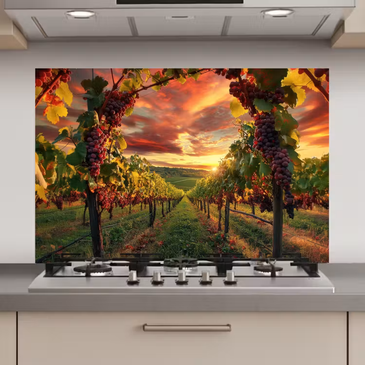 Spatscherm keuken - Wijngaard - Druiven - Zonsondergang — 1