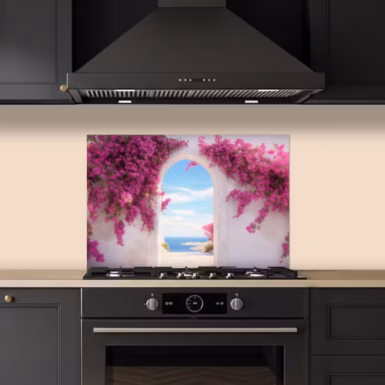 Spatscherm keuken - Zee - Roze - Bloemen - Poort — 2