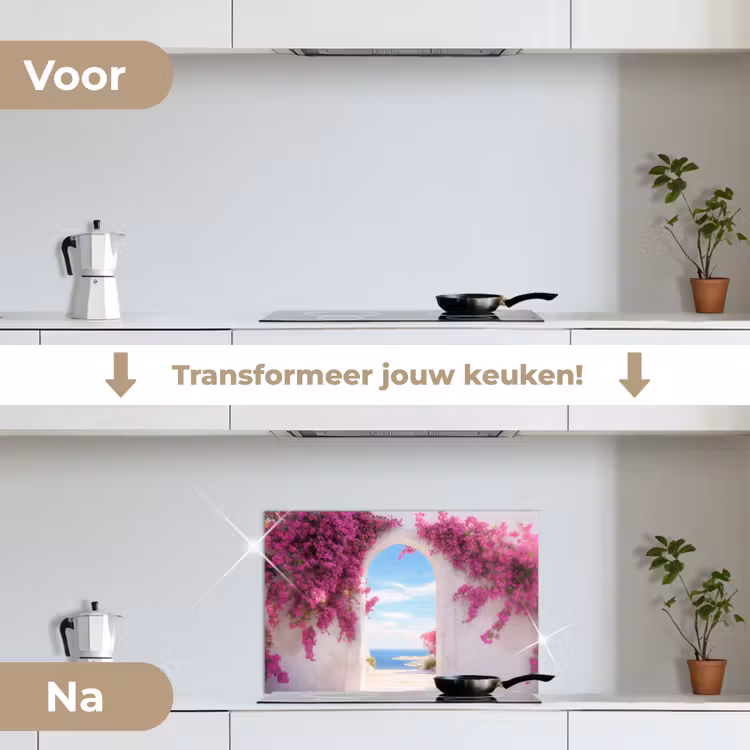 Spatscherm keuken - Zee - Roze - Bloemen - Poort — 3