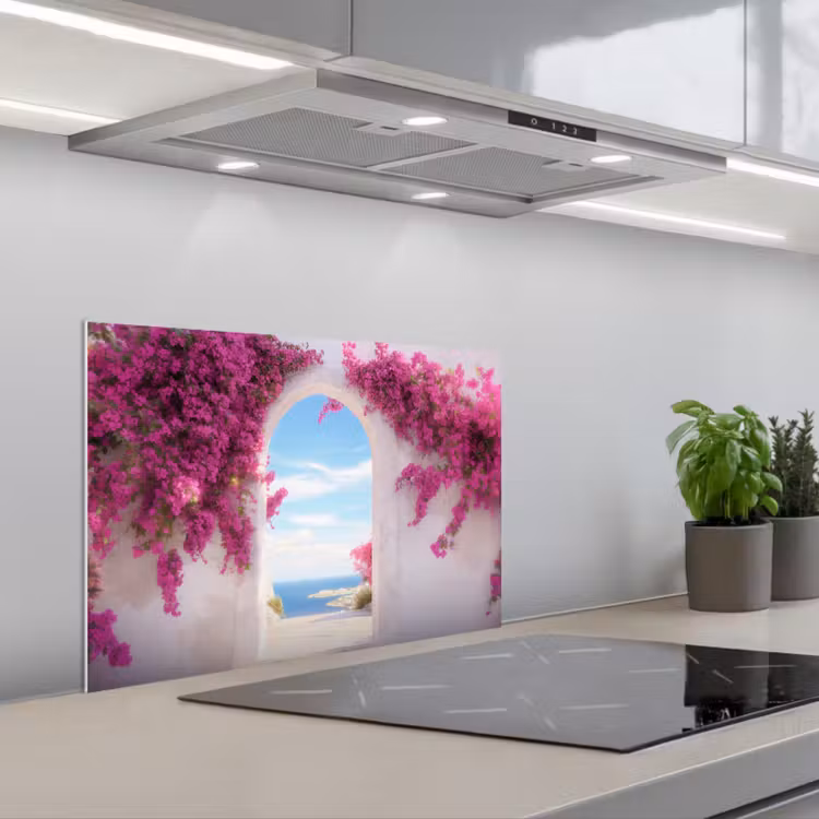 Spatscherm keuken - Zee - Roze - Bloemen - Poort — 5