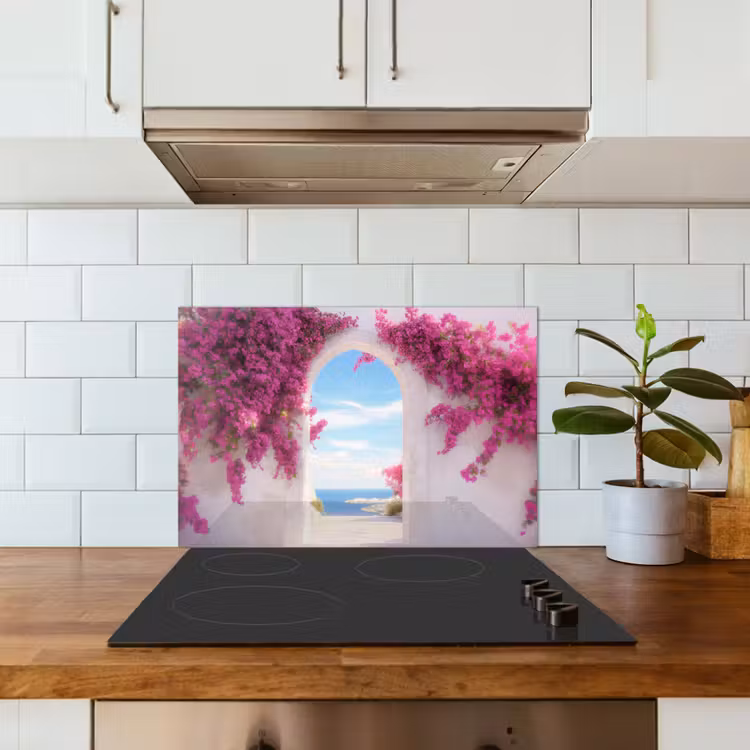 Spatscherm keuken - Zee - Roze - Bloemen - Poort — 6