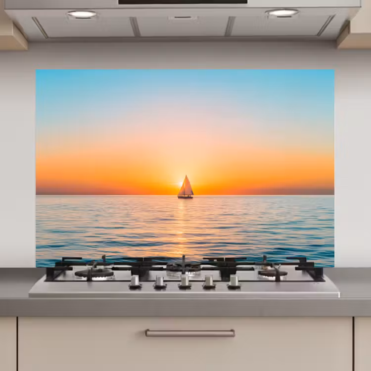 Spatscherm keuken - Zee - Zeilboot - Zonsondergang — 1