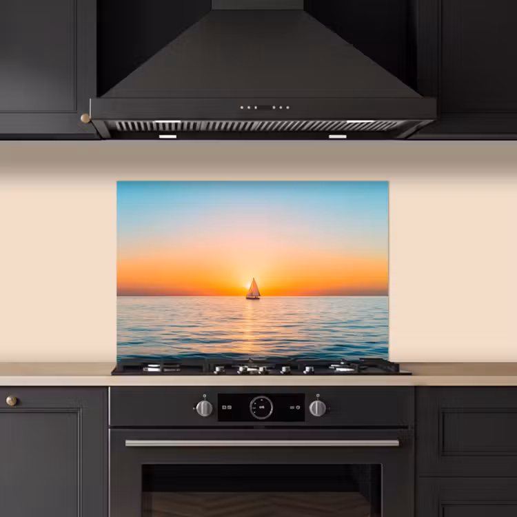 Spatscherm keuken - Zee - Zeilboot - Zonsondergang — 2