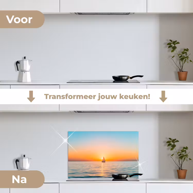 Spatscherm keuken - Zee - Zeilboot - Zonsondergang — 3
