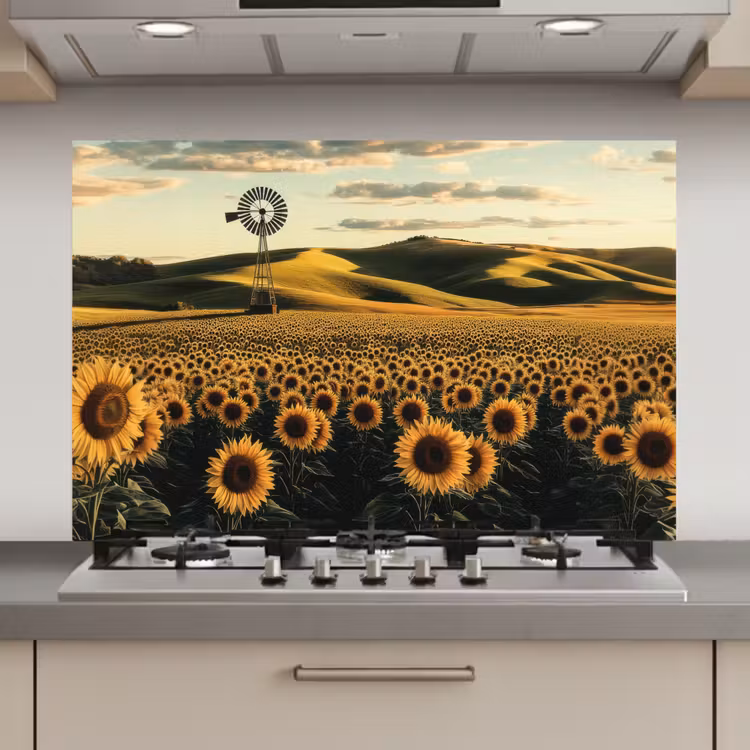 Spatscherm keuken - Zonnebloem - Veld - Windmolen — 1